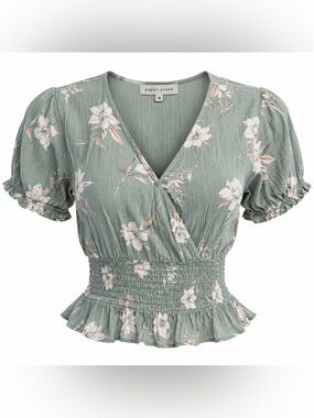 NWT Paper Crane Mint floral cropped peplum top